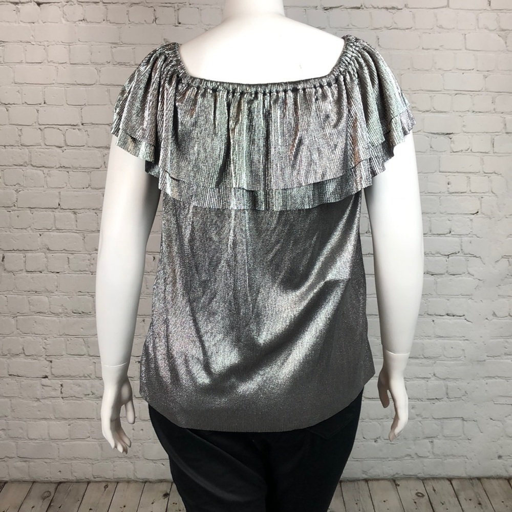 0X 3X Michael Kors Metallic Ruffle Top Plus Size - Picture 4 of 6